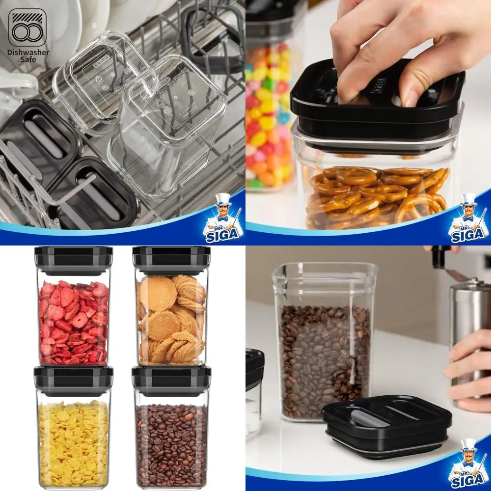 

Набор герметичных контейнеров для хранения продуктов среднего черного цвета, без бисфенола А, работа одной рукой, емкость 1 л для кухонных принадлежностей