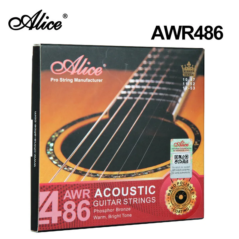 Alice AWR480 80/20 Bronze Light Acoustic Guitar Strings Hex Core Nano Polished Coating Comfortable Feel Guitar Accessories Parts