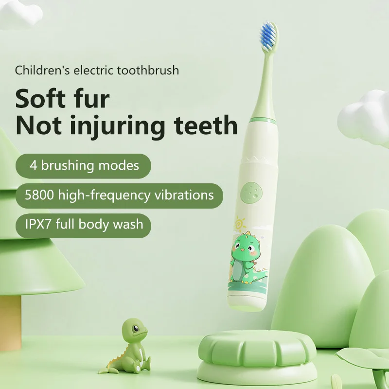 

Children's Electric Toothbrush Colorful Cartoon IPX7 Waterproof With Replacement Heads Automatic Rechargeable Brush For Kids