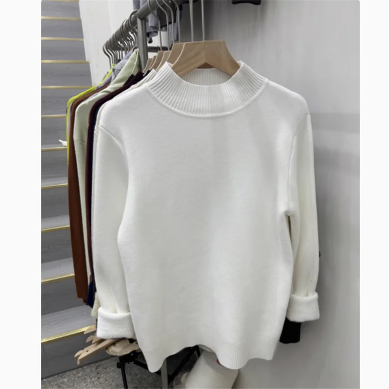 Элегантный новый теплый женский интегрированный флисовый свитер, осенне-зимний однотонный трикотаж, повседневная нижняя рубашка