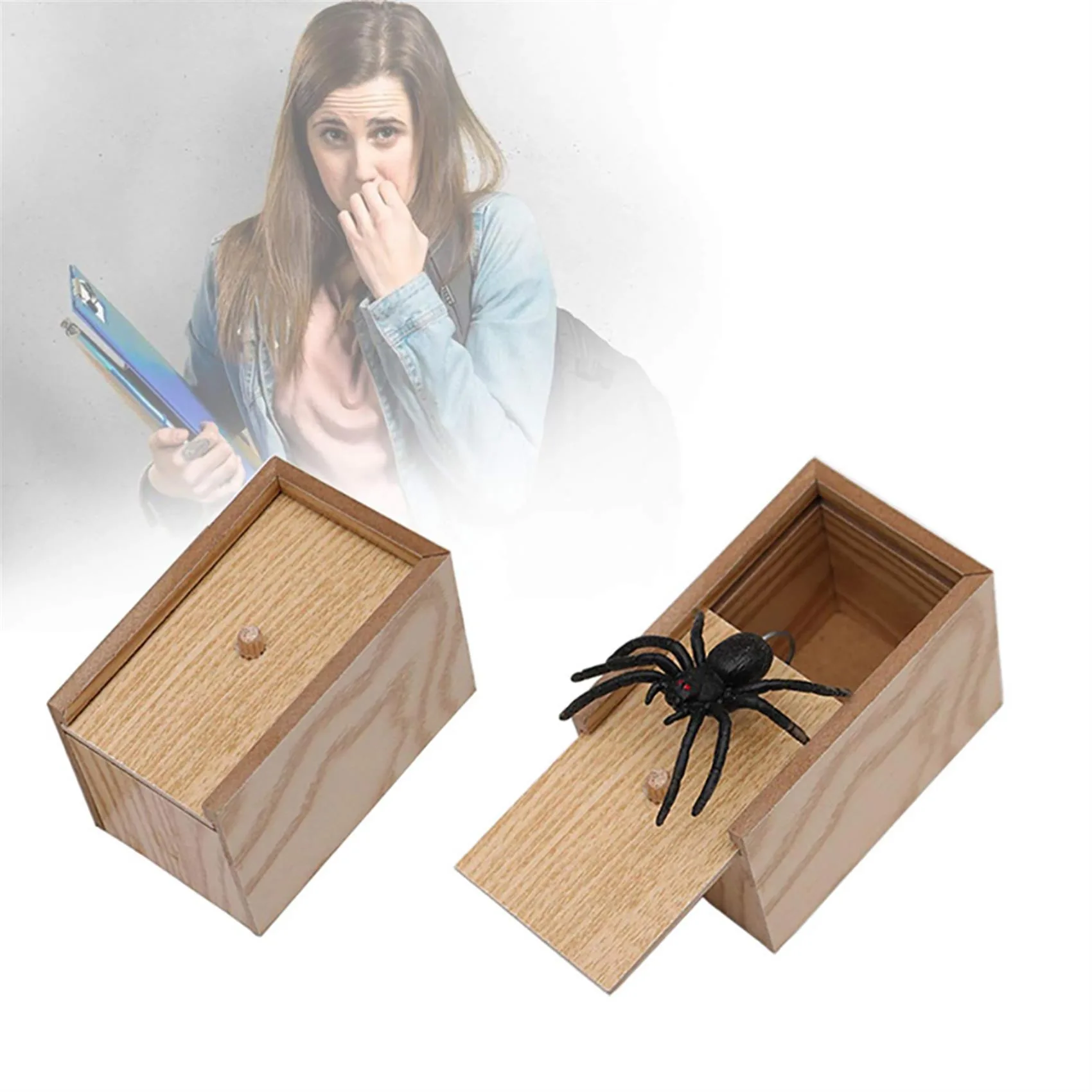 Trick Spider Funny Scare Box Wooden Hidden Box Quality Prank Wooden Scare Box Fun Game Prank Trick Friend Office Toys