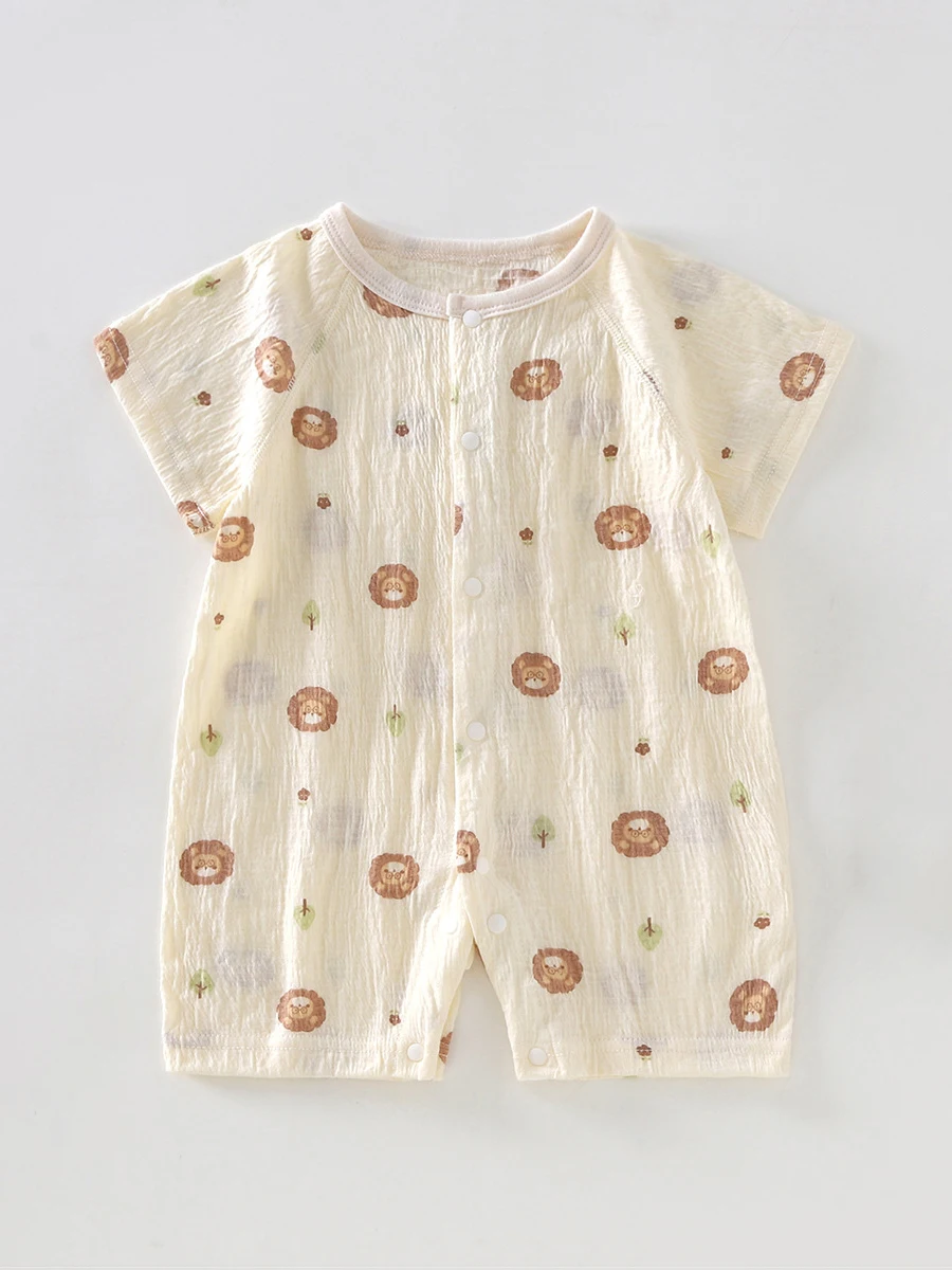 Summer Baby Short-Sleeve Romper Newborn Thin Crinkled Cotton Floral Print Bodysuit Breathable Air Conditioning Sleepwear