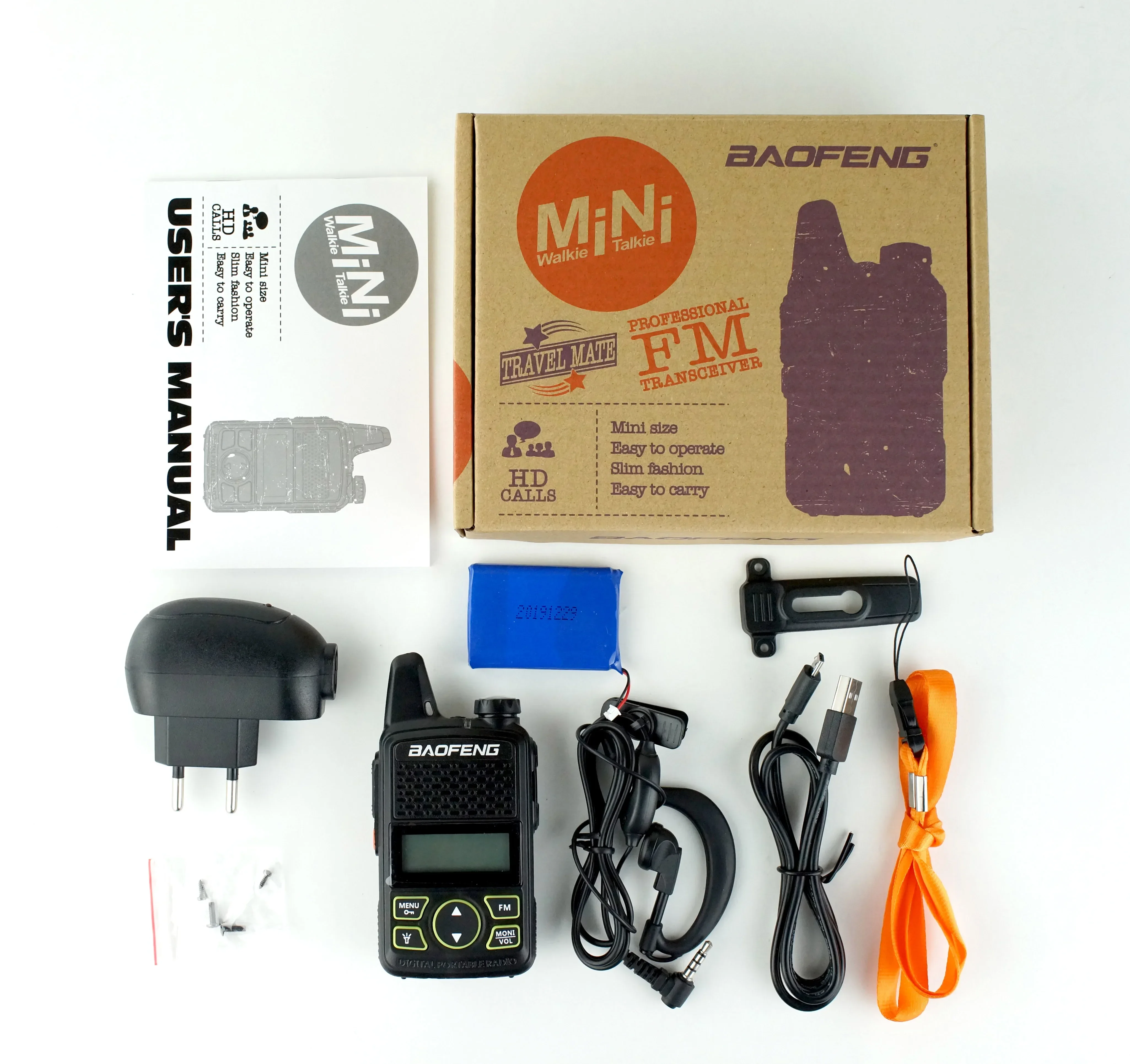 Baofeng Walkie Talkie MINI 5W, pengisi daya USB UHF BF-T1 Radio dua arah 1500mAh Radio saku hadiah anak-anak