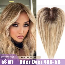 12 Inches Remy Human Hair Toppers Brown Blonde Hairpieces Lace Base Straight Topper Clips in Hair for Women Hair Extension Daily