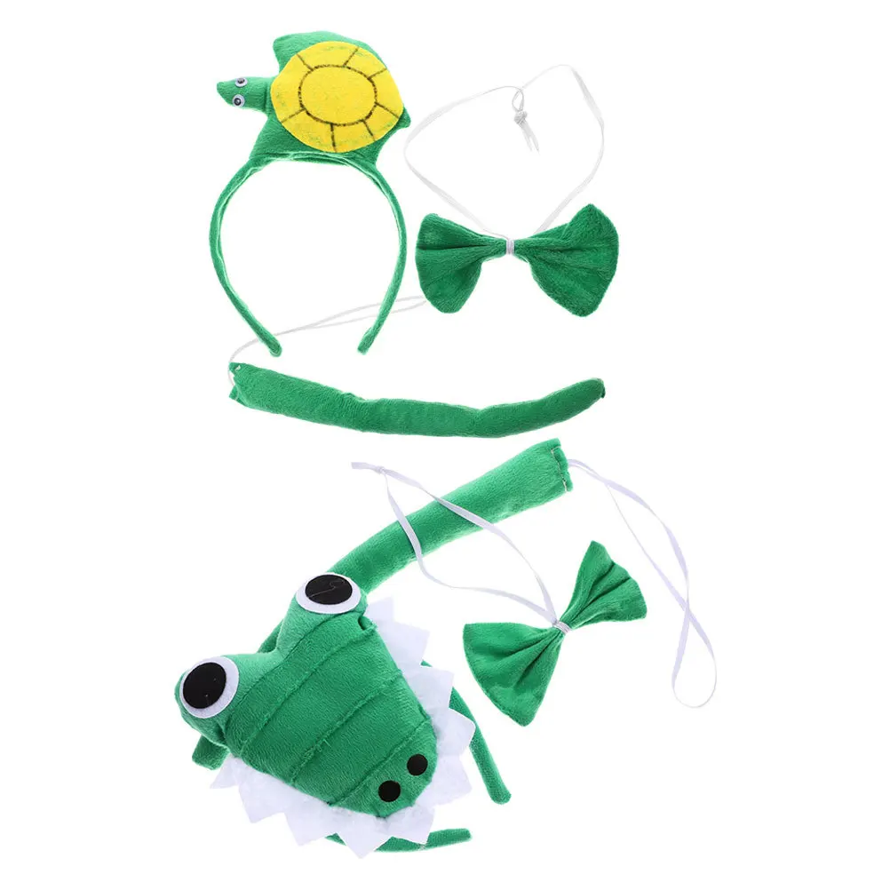 

2Sets Crocodilian Turtle Animal Costume Set Soft Headband Tail Bowtie Kit Halloween Party Festival Cosplay Accessories