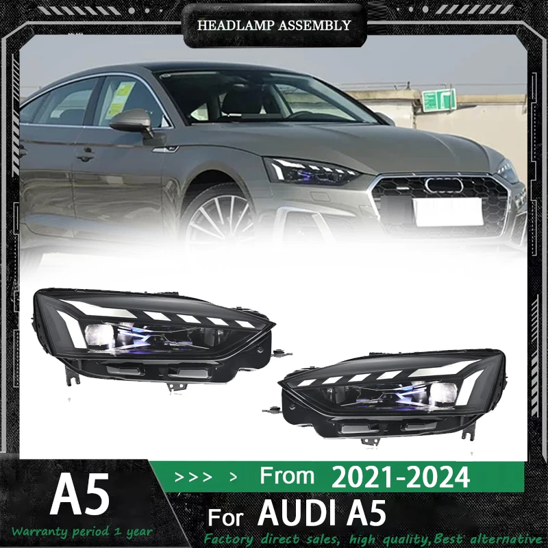 

Автомобильные фары для фар Audi A5 2021-2024 Обновление с низкого класса до высококачественных светодиодных дневных ходовых огней, поворотных линз