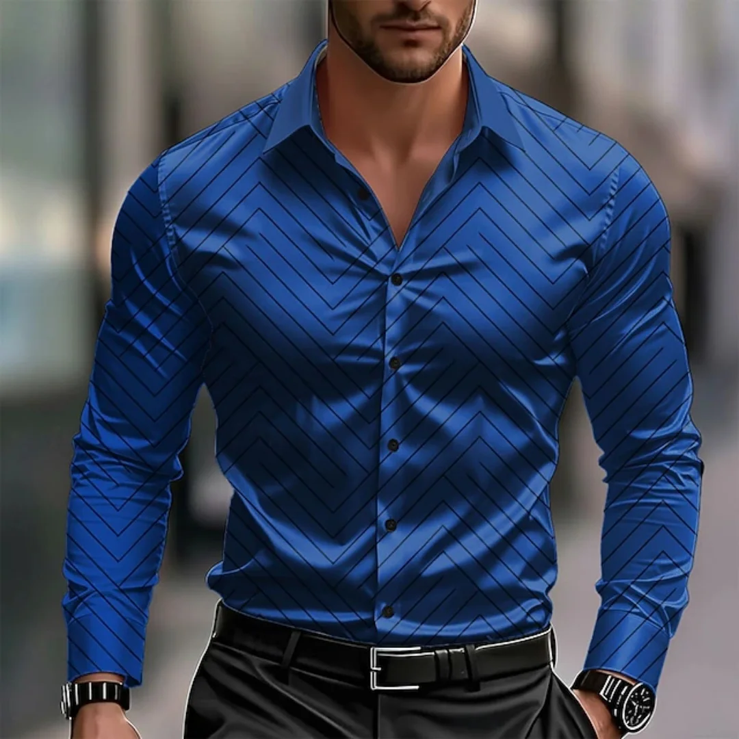 New men's long-sleeved shirt with checkered collar, suitable for office and casual wear in spring, autumn and all seasons. Large