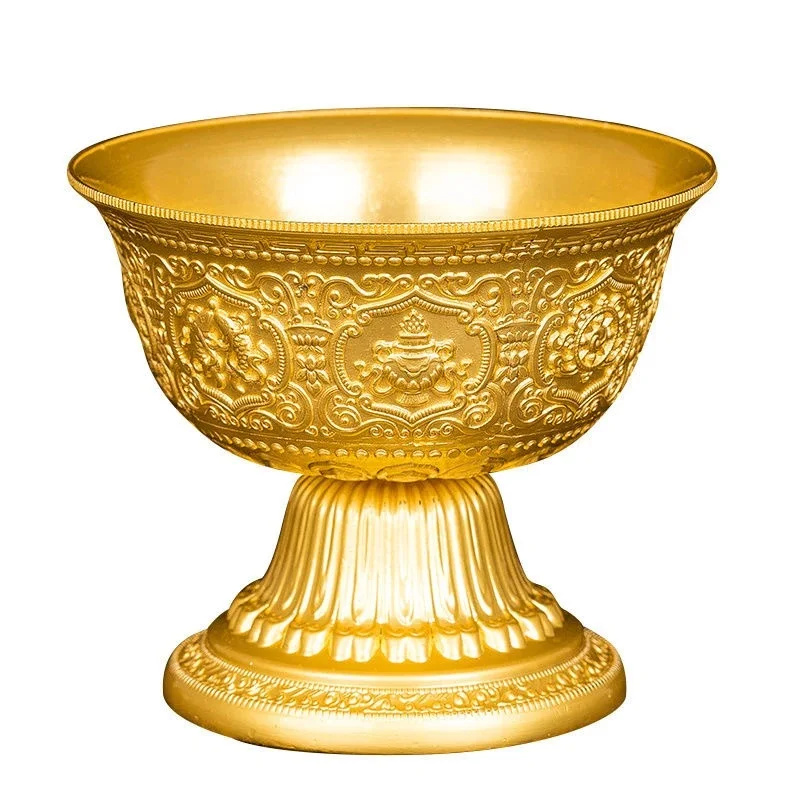 

Golden Engraving Buddhism Bowl Handicraft Alloy Auspicious Tibetan Holy Water Cup Tantric Bowl Collection Gift Indoor Decorative