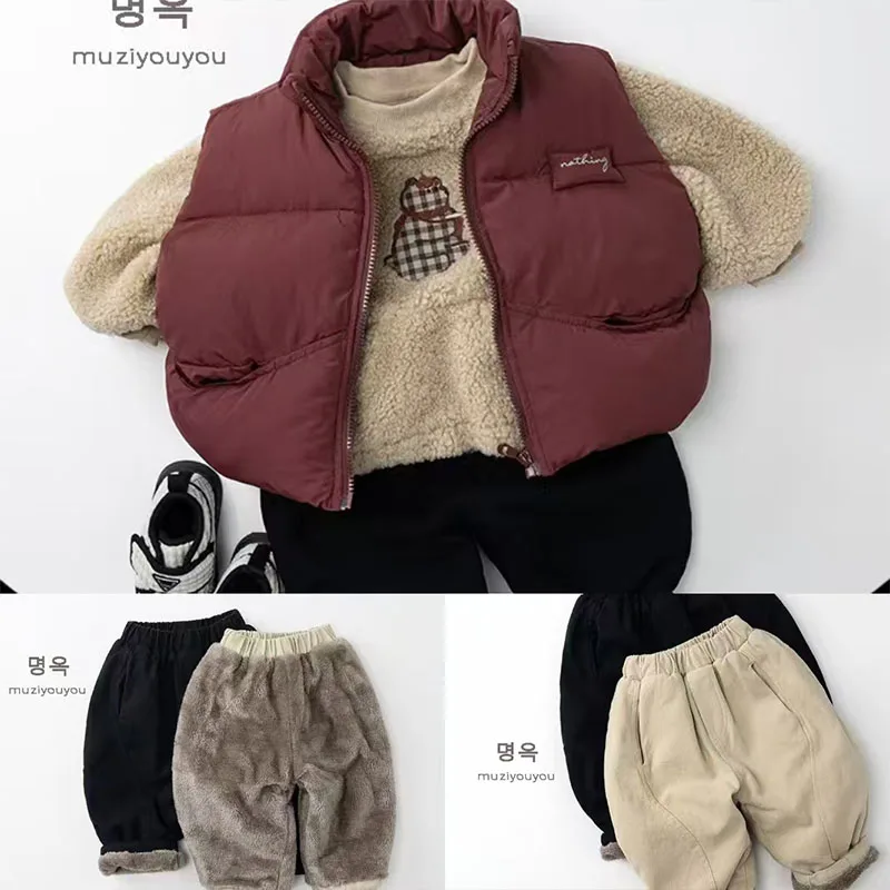 

Теплые брюки для мальчиков и девочек, осенне-зимние широкие брюки, однотонные брюки с эластичной резинкой на талии, удобная детская одежда для детей 3-6 лет