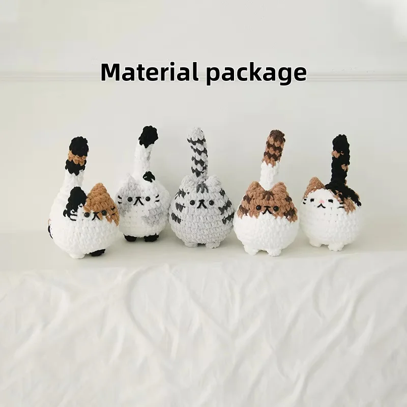 Handgefertigtes Garn zum Häkeln, süße Katzenpuppe, Tier-Set, Anfänger-Set, DIY-Material-Set, komplettes Strickset, lindert Stress, Weihnachtsgeschenk