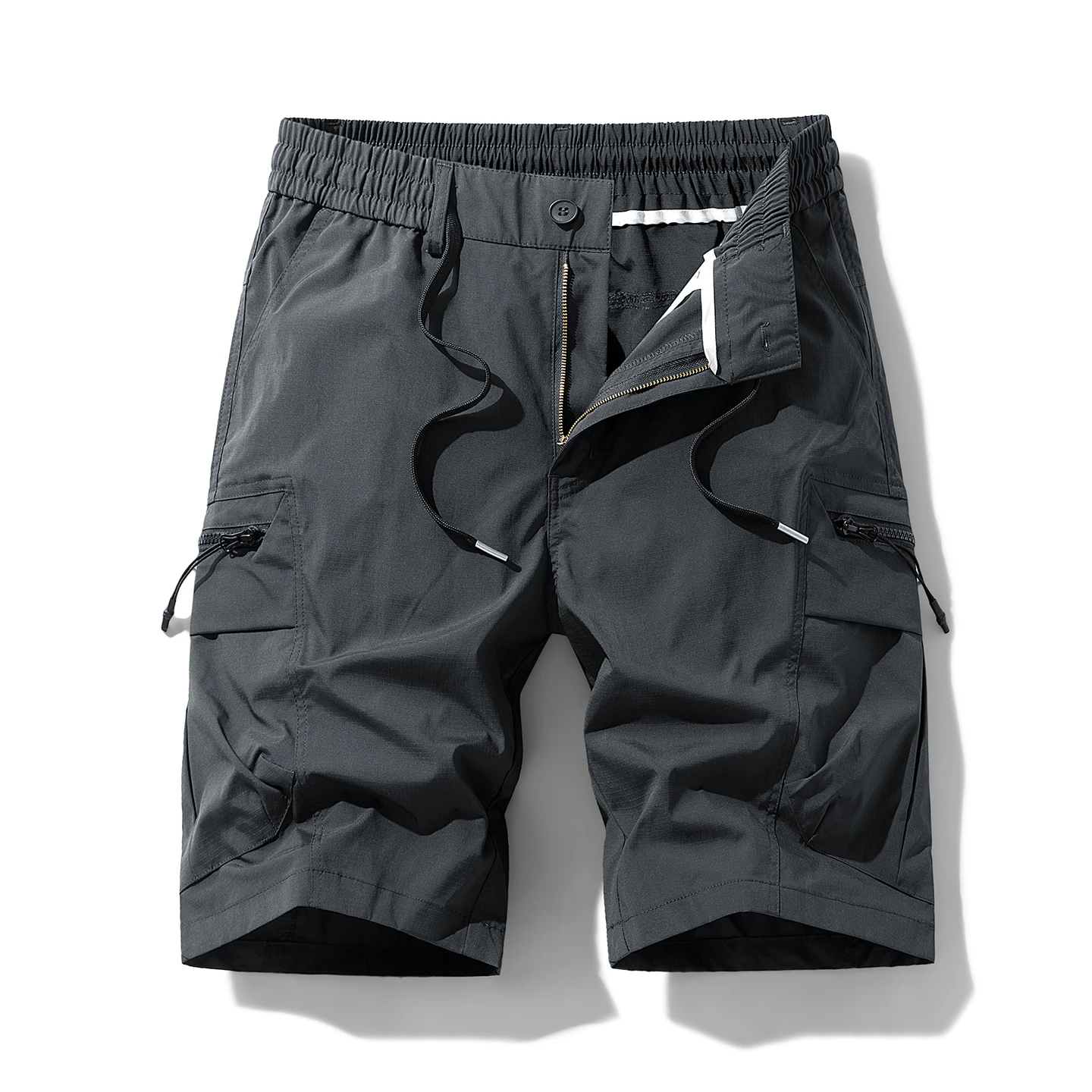 

2025 мужские повседневные шорты, брюки для кемпинга, шорты-карго с несколькими карманами, однотонные шорты-карго с эластичной резинкой на талии