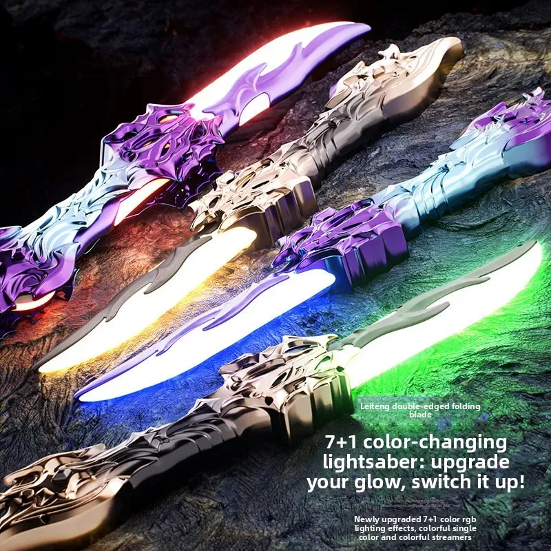 New Thunder Twin‑Blade Folding Lightsaber Retractable Glowing Double Sword, USB Rechargeable Cosplay Prop Birthday Gift