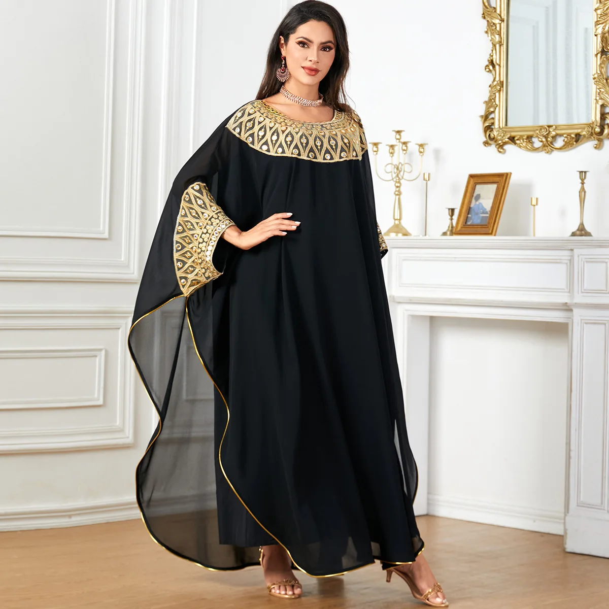 Eid Muslim Vestidos for Women Party Robe Middle East Ramadan Arabian Jalabiya Morocco Dubai Islam Bat Sleeve Loose Abaya Dresses