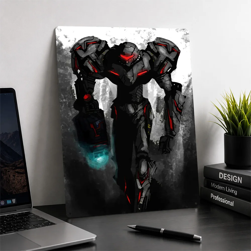 Metroid Samus 3D Texture Metal Poster Customized Wall Art Tin Sign Gift for Mancave Room Decorations Garage Accessories House