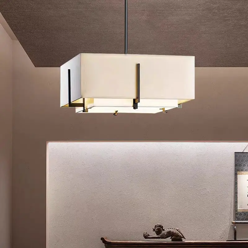

Wabi Sabi Fabric Ceiling Lamp Round Square Led Light Simple Retro Tea Room Living Room Restaurant Japanese Bedroom Ceiling Lamp