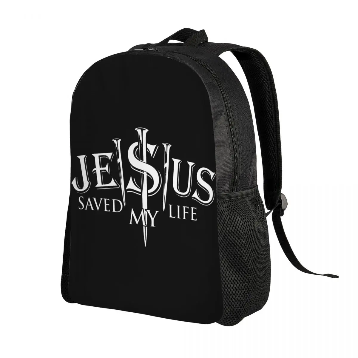 Custom Jesus Saved My Life Backpack for Men Women Waterproof College School Christ Religion Christian Faith Bag Printing Bookbag