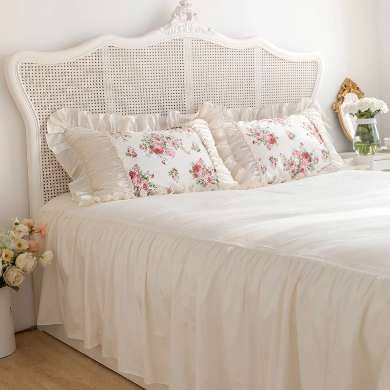 Imagem -04 - Rose Impressão Princesa Conjuntos de Cama Luxo Plissado Ruffle Lace Duvet Cover 100 Algodão Saia de Cama Colcha Fronhas