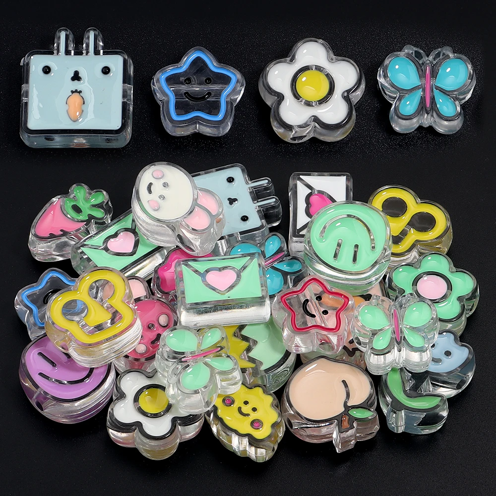 10pcs/lot Colored Big Hole Resin Beads Butterfly Star Radish Shape Loose Spacer Beads For DIY Charms Keychain Bracelet Accessory