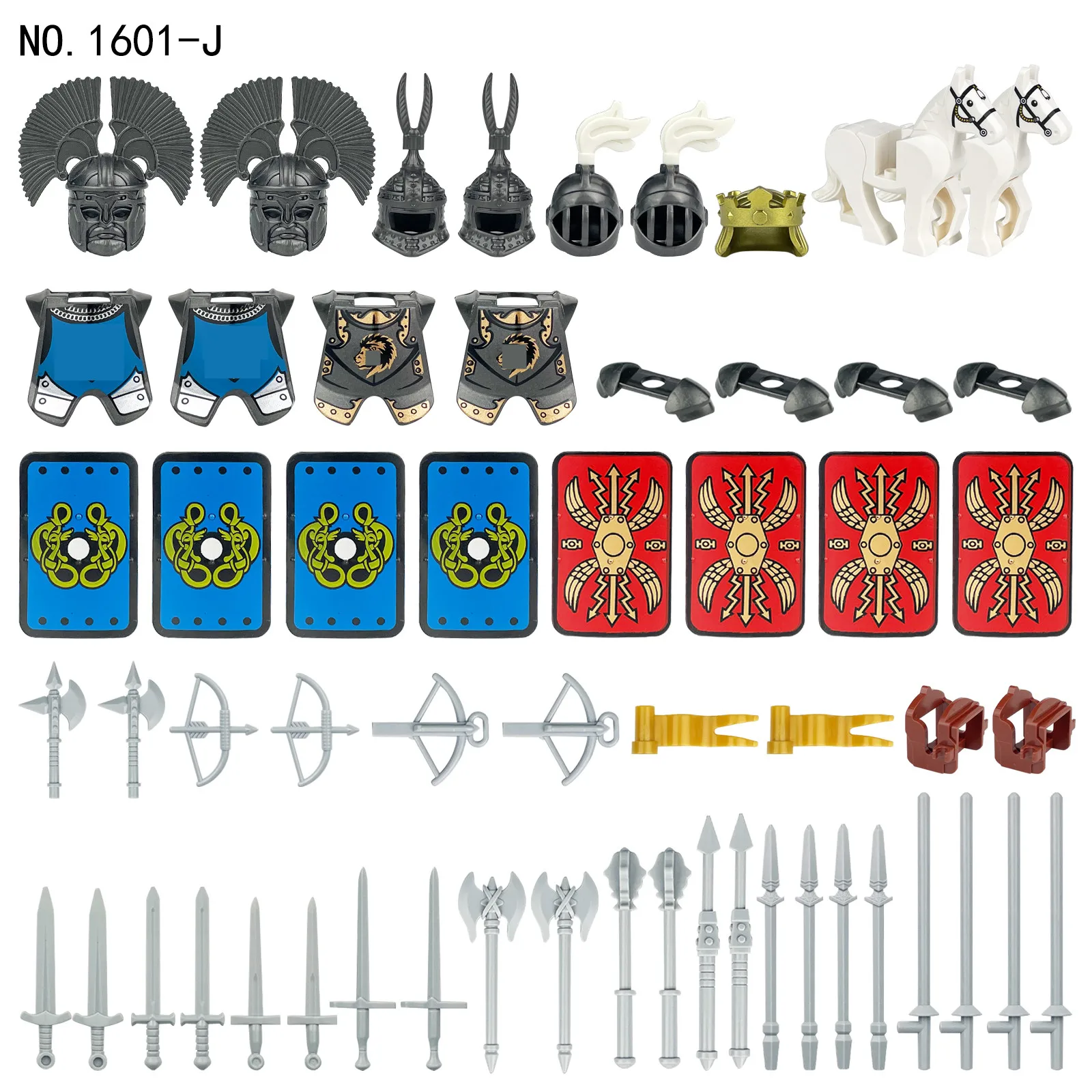 

MOC Medieval Military Weapons Building Blocks Kit Helmets Armor Spear Sword Bow Sword Axe Bricks Toys