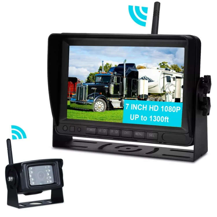 Airow auto Long Range Digital Wireless Backup Camera|Night Vision|1080P HD Reverse System for Truck RV Trailer 7" Split Monitor view 5