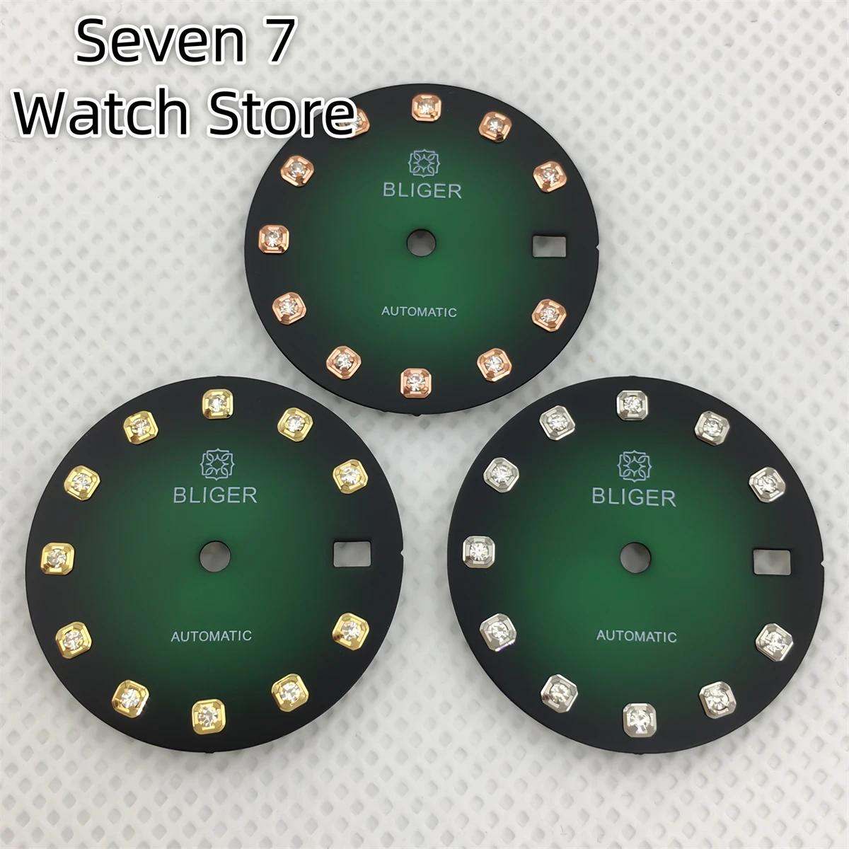 ساعة 20.5 ملم بمينا أمة الله أزرق/أبيض/أسود/أخضر مؤشر الماس مناسب لحركة NH05 الأوتوماتيكية 26 ملم أجزاء ساعة نسائية