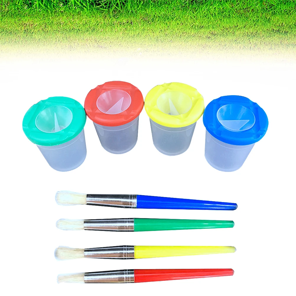 

16Pcs Paint Cups with Colorful Lids Clear Containers Drawing Painting Accessories Brush Holder Durable Bristle Handle