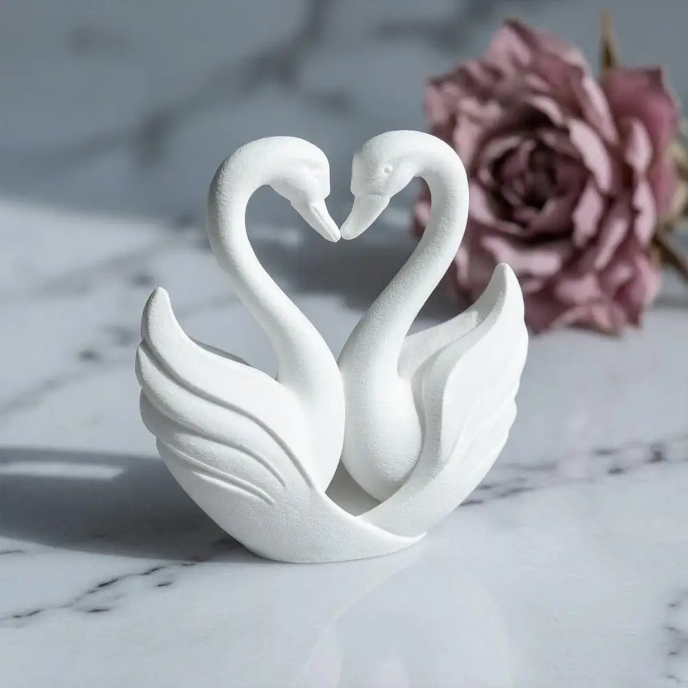 Swan Heart Decoration White Matte Ornaments 3d Printed Swan Heart Statue Couple Love Figurine White Matte Finish Home Bedroom