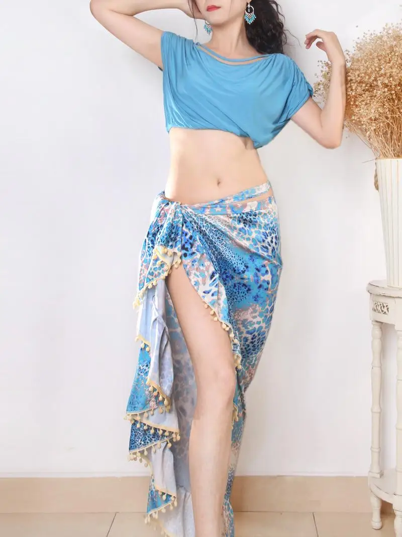 

Свободный топ из модала с леопардовым принтом для выступлений в стиле восточных танцев, юбка-обертка для занятий, женская одежда для фитнеса