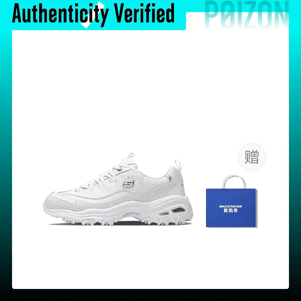 Skechers D'Lites 1.0 Synthetic Leather, Split Cow Leather Low top Chunky Sneakers Women's White Silver 11931-WSL-