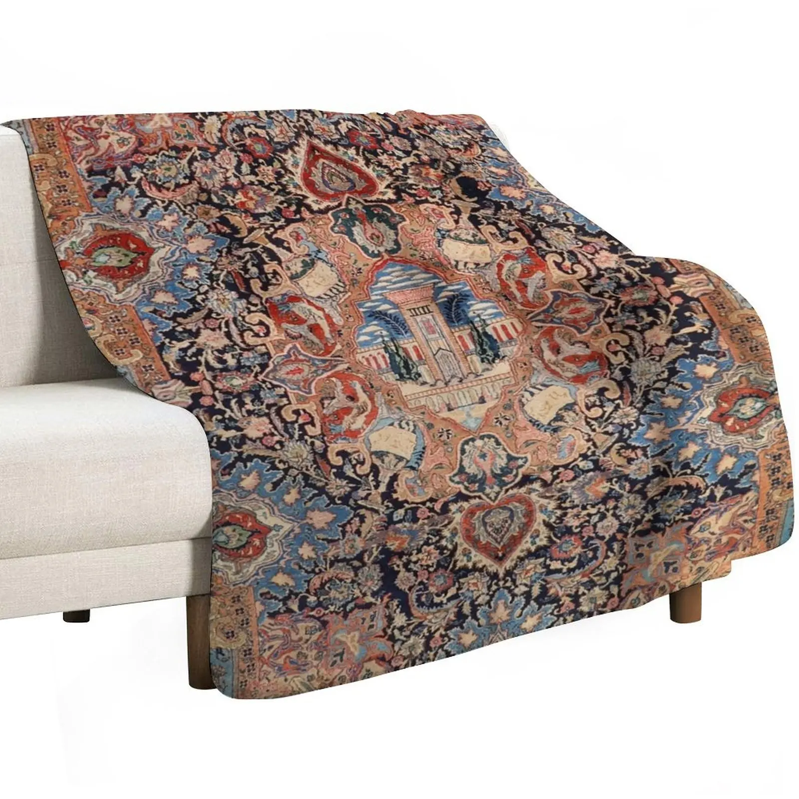 Persia Carpet 19th Century Authentic Colorful Picture of a Black Blue and Red Rug Throw Blanket Hairy Baby Single Blankets