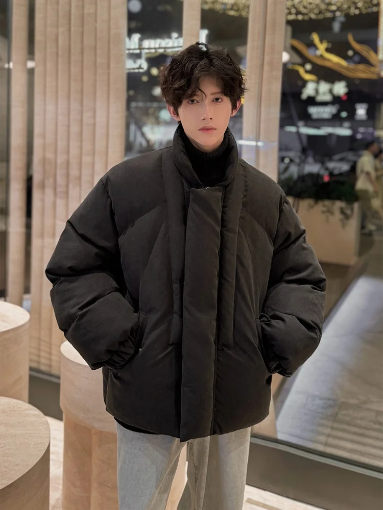 

Мужская замшевая хлопковая куртка-пуховик: теплая зимняя модель в стиле ретро с американским воротником, модная повседневная одежда