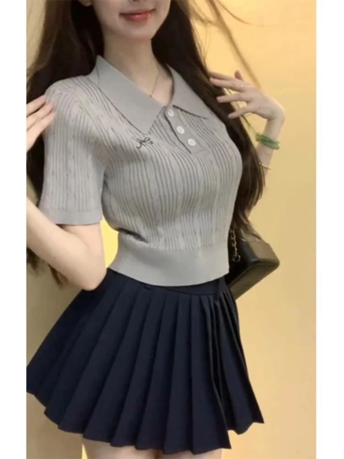 

Chic Ne Knitwear ey Slim Fit ort Sve Women's Faion Summer New Sle Little ence Design Top Peixi Brand