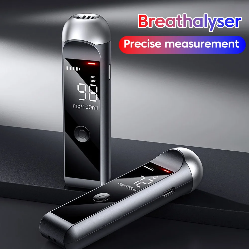High Precision Air Blowing Type Breathalyzer 0-100mg/100ml Digital Display Alcohol Tester with Type-C Cable for Safety Check