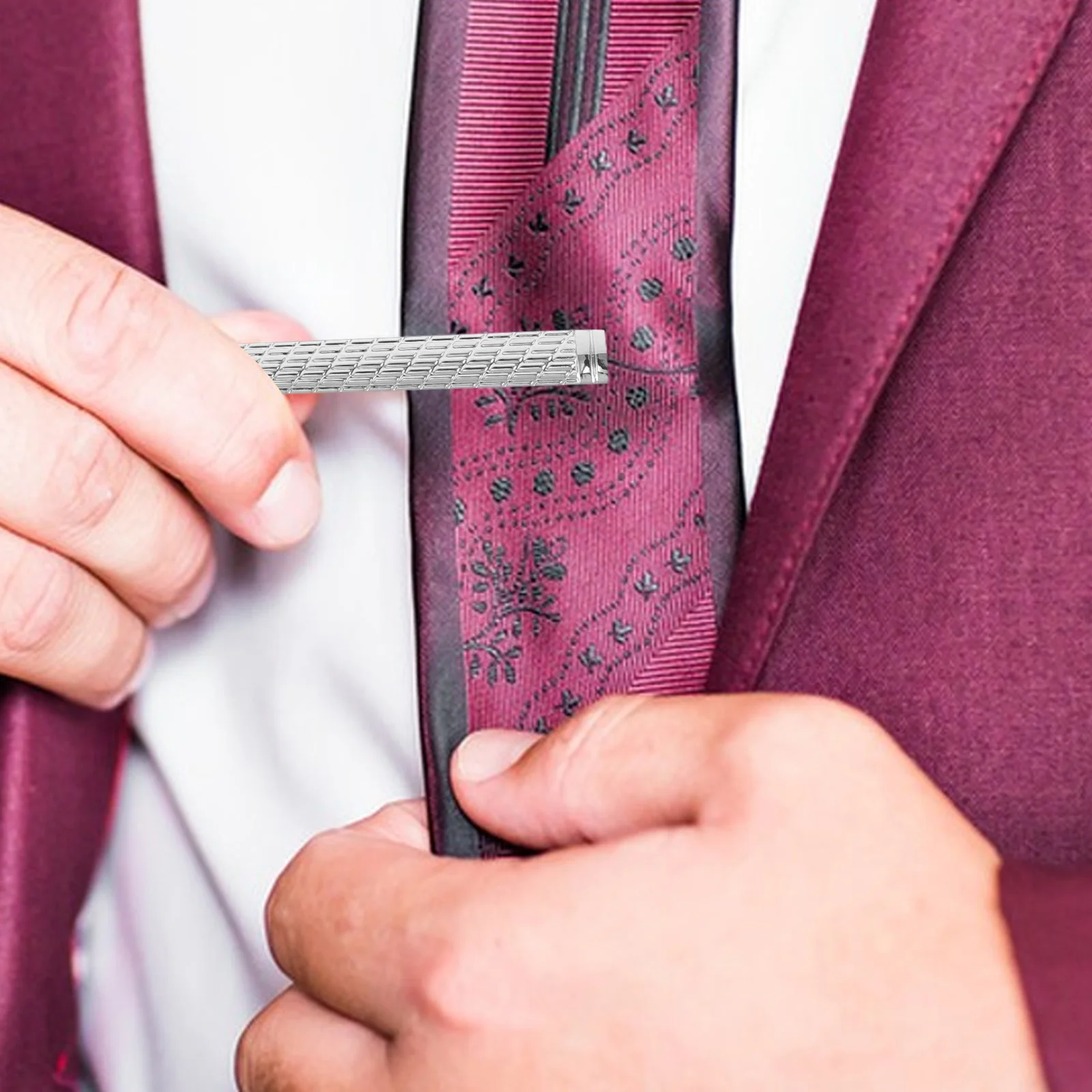 3 قطعة مشبك لامع منحوتة الأزهار محفورة لامعة مشبك ربطة عنق معدني الرجال الفضة مصقول ربطة العنق دبوس الأعمال الرسمية إكسسوار زفاف #1