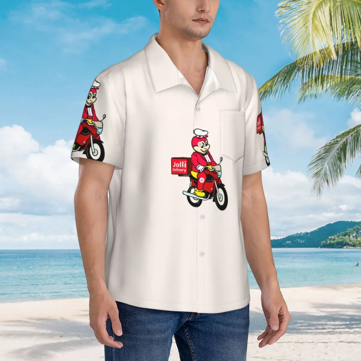 

JOLLIBEE DELIVERY FILIPINO FOOD POCKET TEE Гавайские рубашки Повседневная мужская рубашка с коротким рукавом для лета, пляжа, мужские топы с лацканами