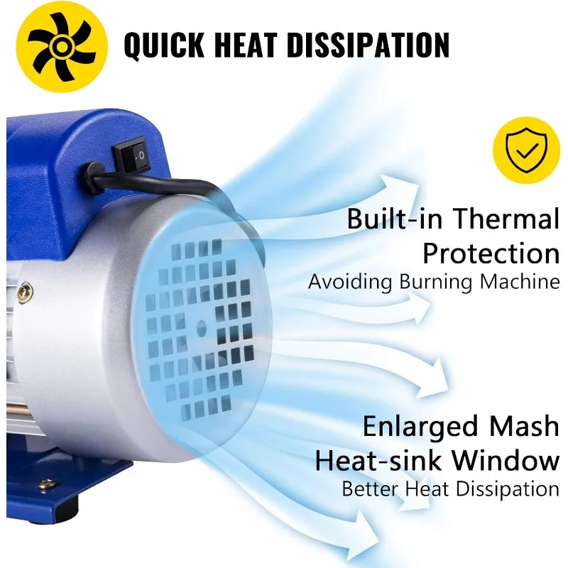 VEVOR Vacuum Pump 12 CFM 1 HP Double Stage Air Conditioning Vacuum Pump 110V Ultimate Vacuum Refrigerant HVAC Air Tool