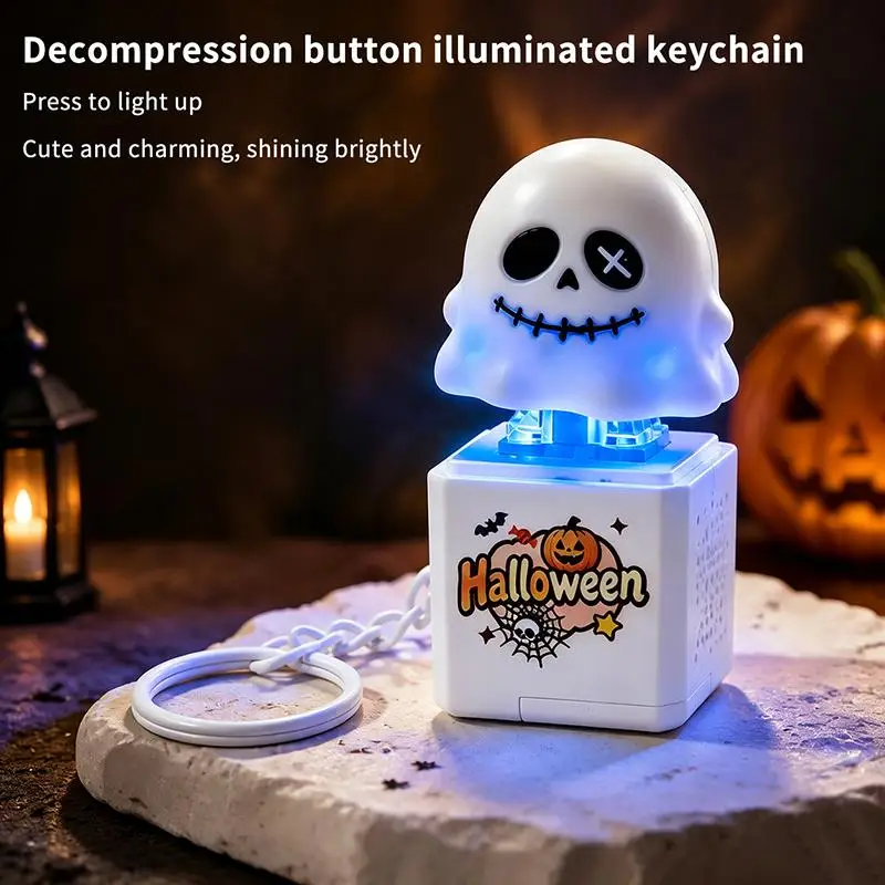 Halloween Fidget Keychain Cute Light Up Pumpkin Ghost Stress Relief Toy for Kids Halloween Party Favors Bag Fillers