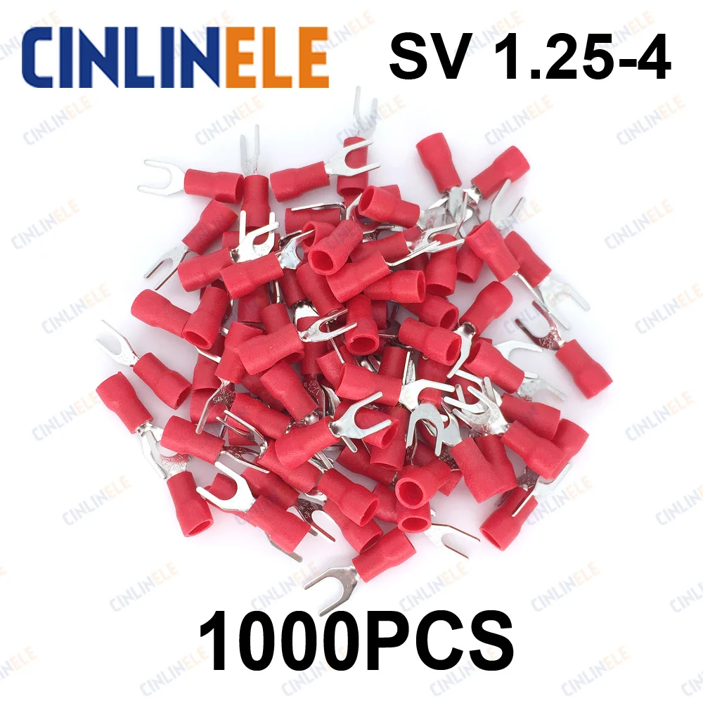1000 Stück Crimp-Anschluss SV1.25-4 AWG22-16 0,25–1,65 mm^2 Crimp-Gabel-Flachstecker-Anschlüsse Gabel-Anschluss Messing SV1-4