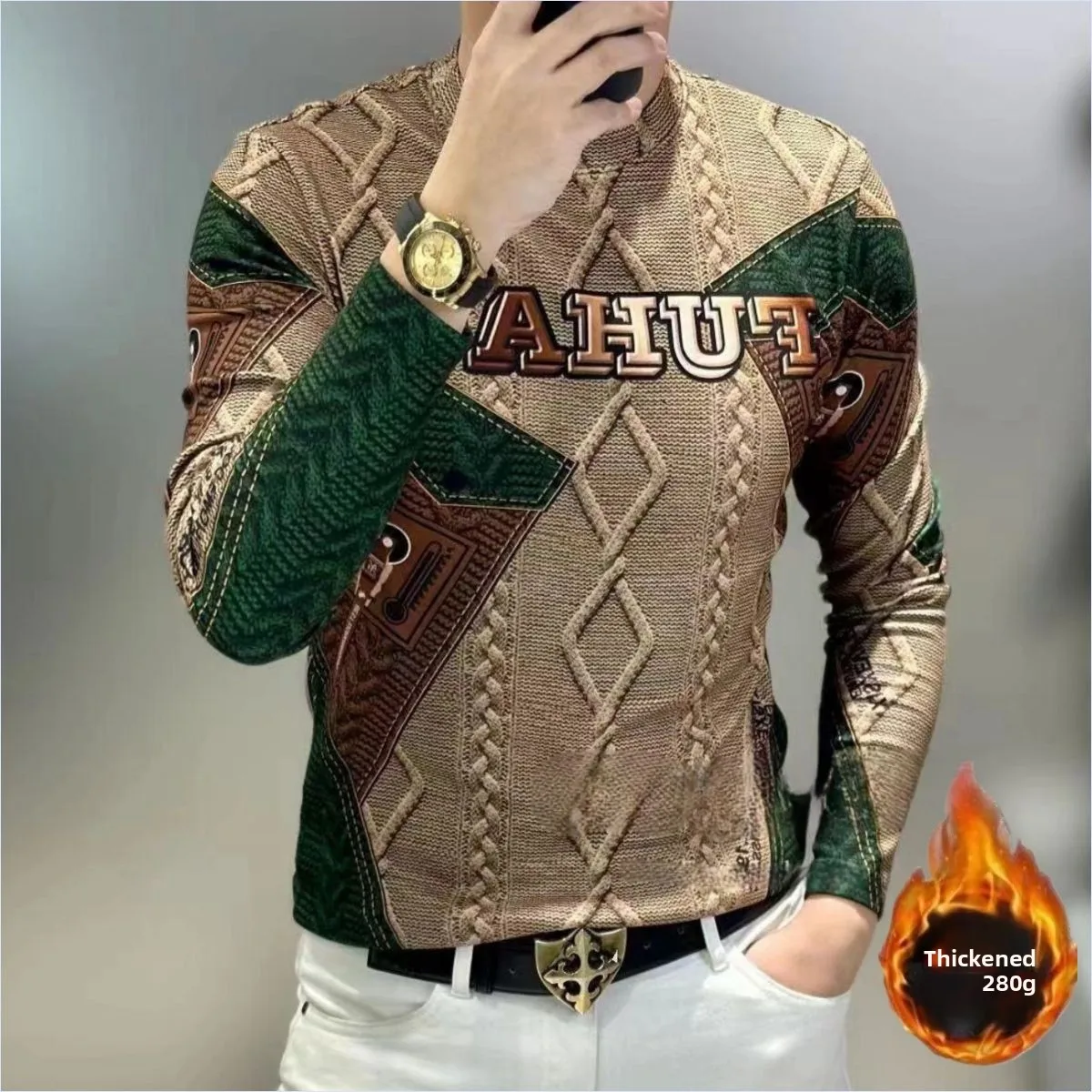 Casual Long Sleeve round Neck T-Shirt Men's Autumn Winter Fashion Print Letter Personality Base Shirt Comfortable Fit Hoodie