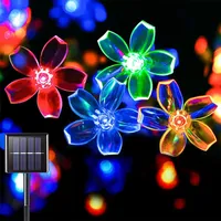 7M Solar Sakura Flower String Lights LED Fairy Garland 50LED Waterproof Garden Lawn Tree Wedding Party Christmas Decoration Lamp
