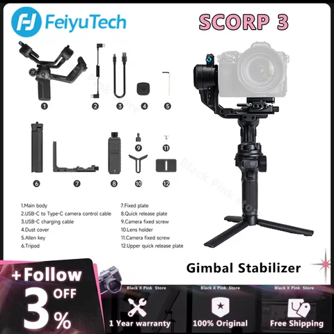 FeiyuTech Feiyu SCORP 3 Handheld Gimbal 3-Axis Stabilizer with AI Intelligent Tracking Detachable Remote Control for DSLR Camera