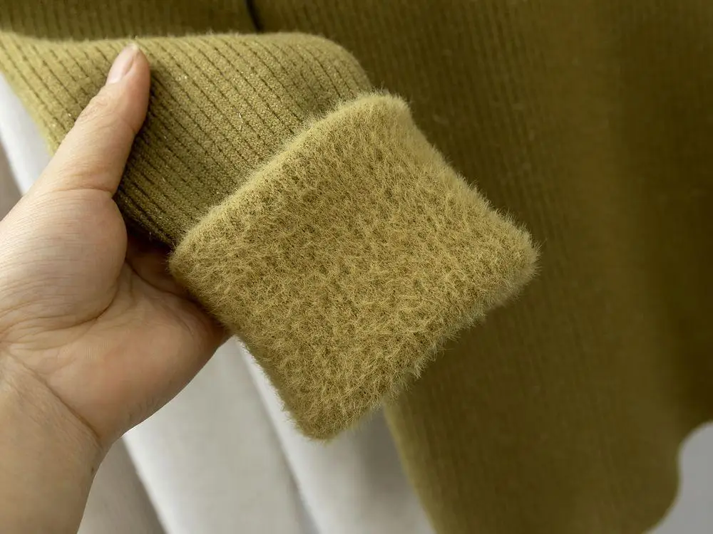 Fleece, Thickened Base, Integrated Fleece Sweater Inside, Foreign-style Zipper Knitted Sweater, Semi-turtleneck Top.