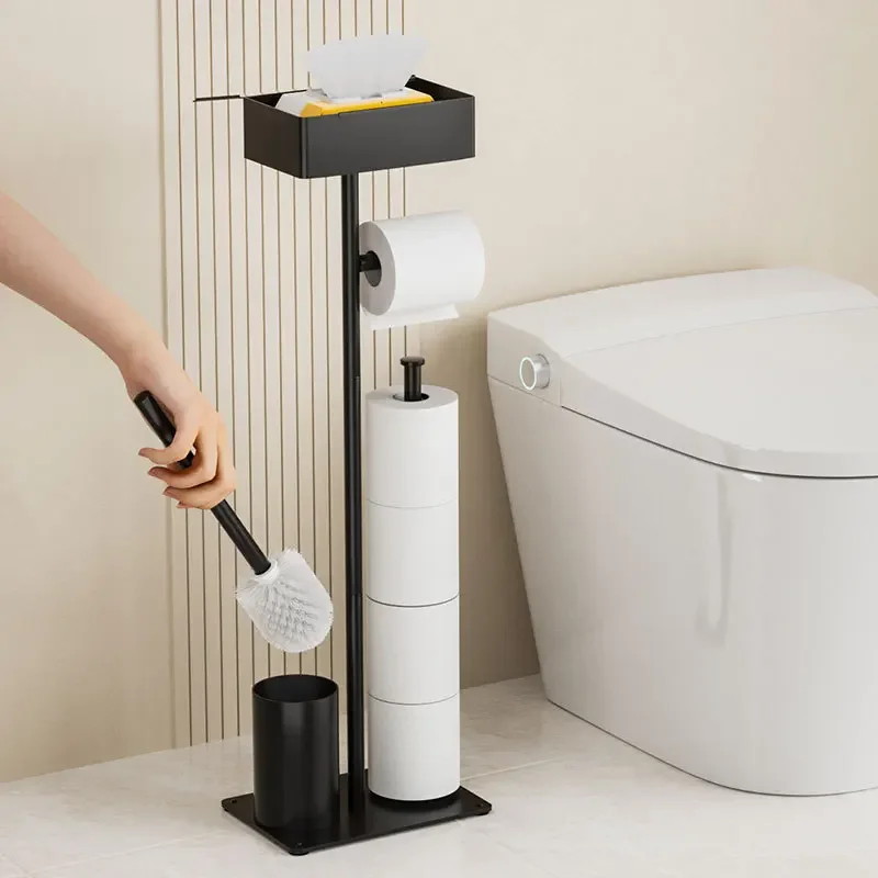 Floor Standing Toilet Paper Holder 304 Stainless Steel Integrated Bathroom Accessories Toilet Brush Holder Cleaning Tools