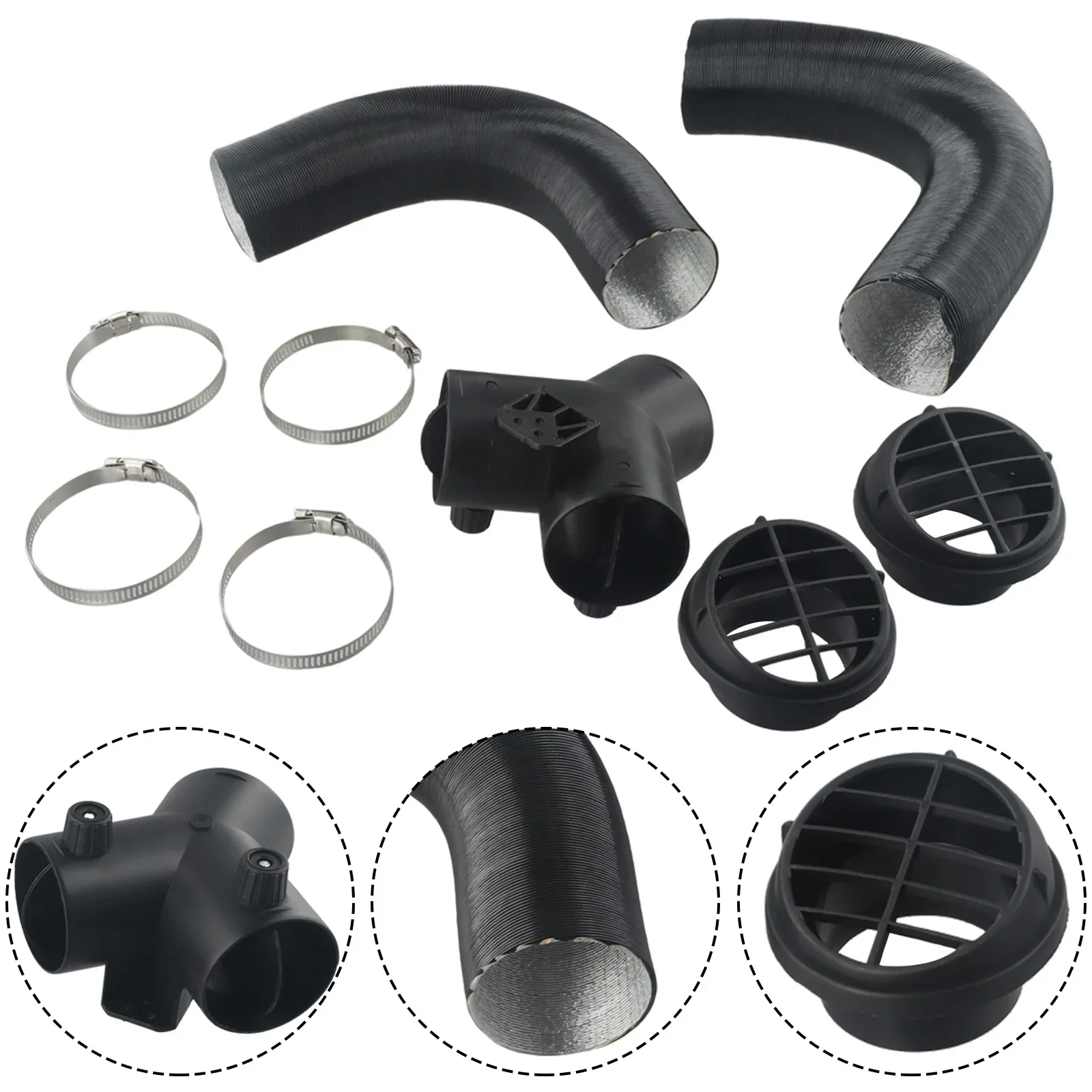 

Ducting Package With Y Piece For 60mm Systems Two Aluminum Pipes Two Plastic Vents And Four Metal Clamps For Heater Use