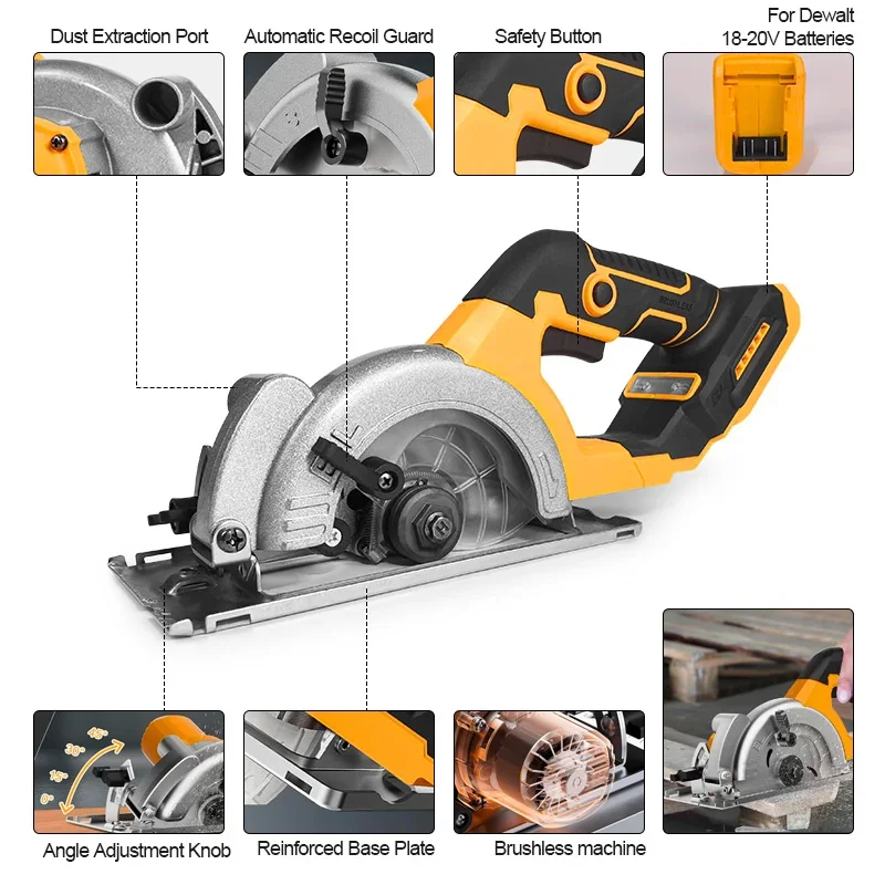Electric Goddess 5in Brushless Electric Circular Saw ﻿For  20V Battery ﻿Cordless 1000W Handheld Woodwork Saw Power Tool