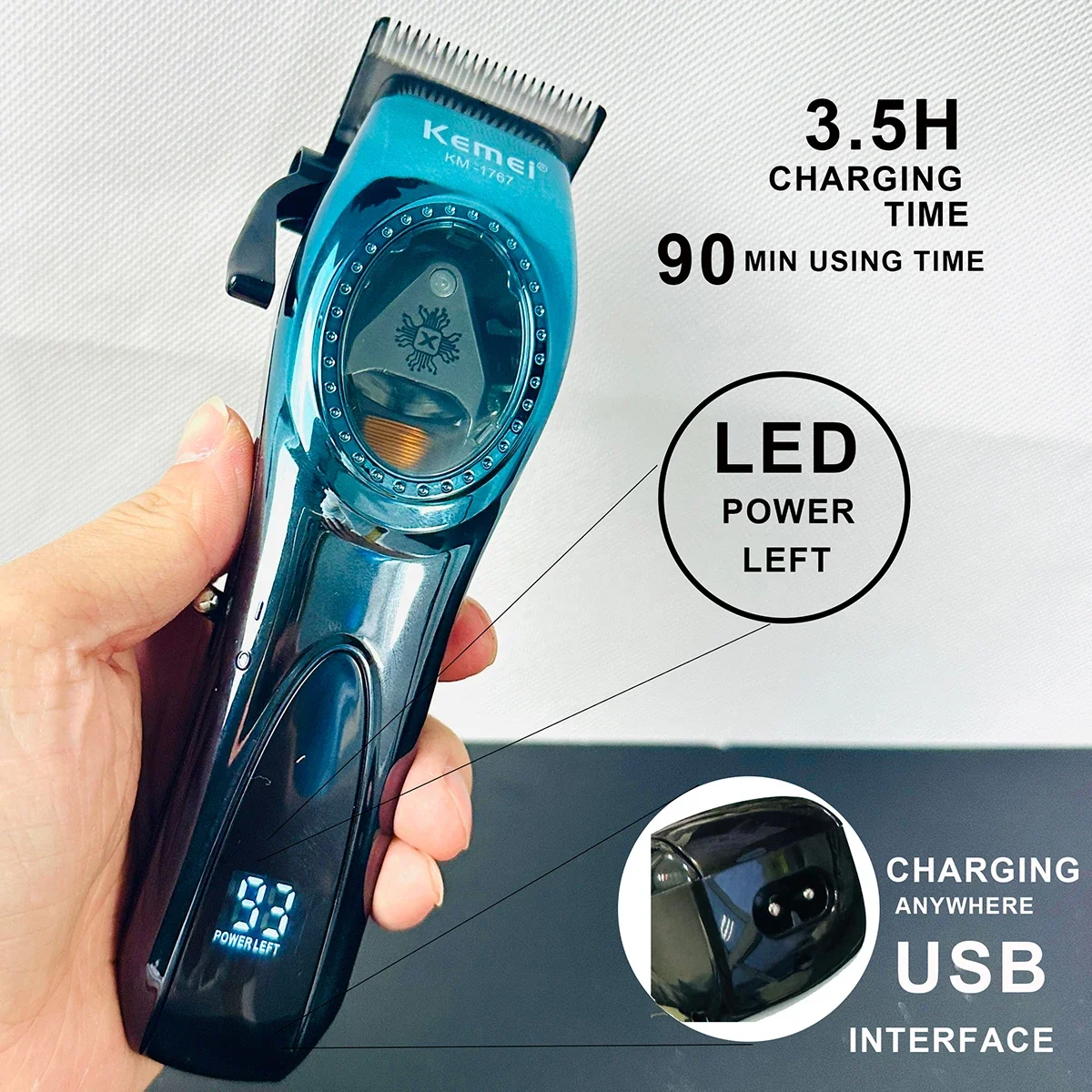 2024 New Professional Hair Clipper 9000RPM KM1767 Magnetic Motor Barber Cutting Machine DLC Ceramic Blade Salon Oil Head Trimmer