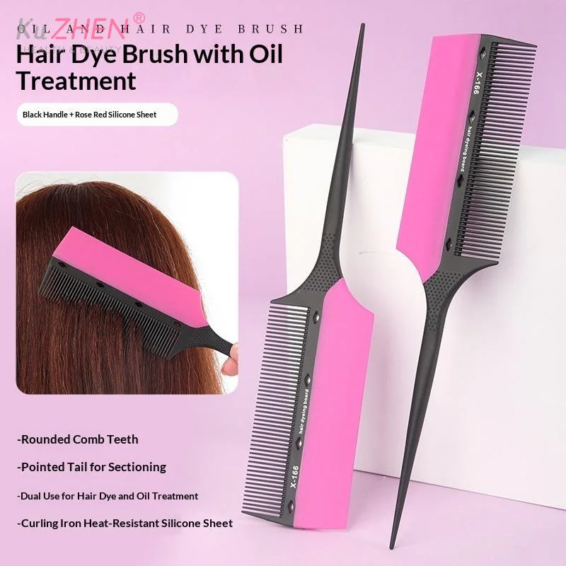 1Pcs Professional  2-in-1 Salon Gradient Coloring Tool 2 In 1 Hair Dye Brush Comb Set For Precise Highlights Fine Tooth Styling