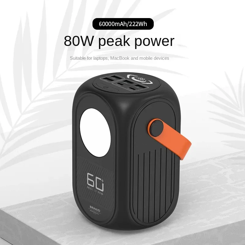 80W 60000mAh portable Outdoor Power Bank External Battery Pack PD65W Fast Charger ForXiaomi iPhone Notebook PowerBank LED lights