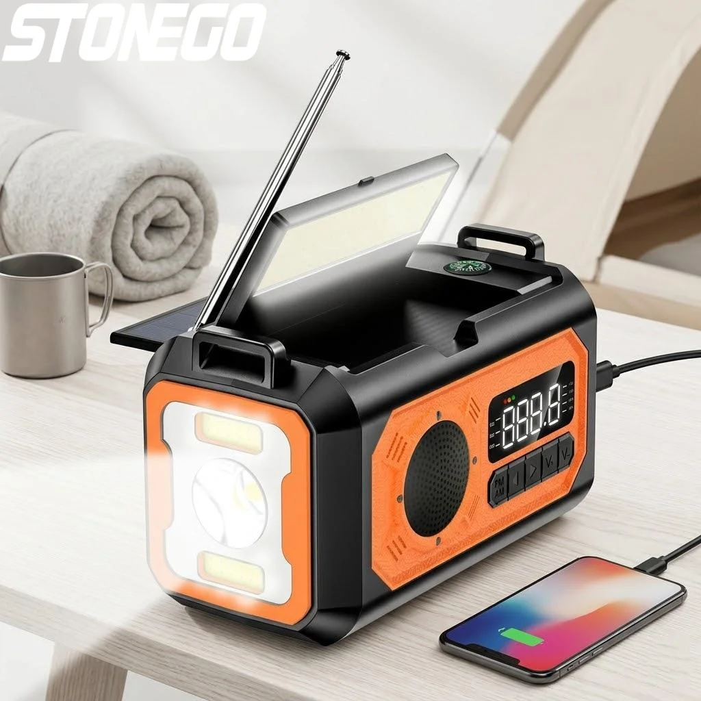 

Портативное аварийное радио 12000 мАч AM/FM/NOAA с солнечной зарядкой и ручным динамо-генератором, с лампой для чтения, для кемпинга и походов