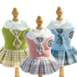 College Style Dog Dress for Small Dogs, Plaid Skirt, Pink,Blue,Green, Spring Clothes, Cat, Chihuahua, Dog Clothes  Pet Clothes